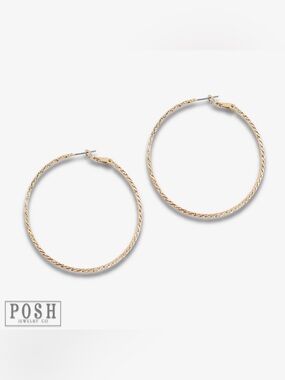 Posh Gold-Tone Diamond Textured Hoop Earrings for Women